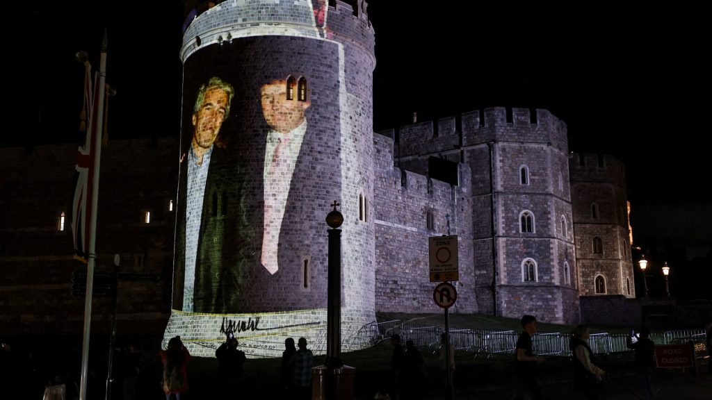 Trump, Jeffrey Epstein images projected on Windsor Castle