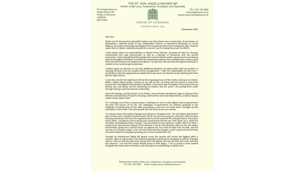 Angela Rayner’s resignation letter in full – and Sir Keir Starmer’s response | Politics News